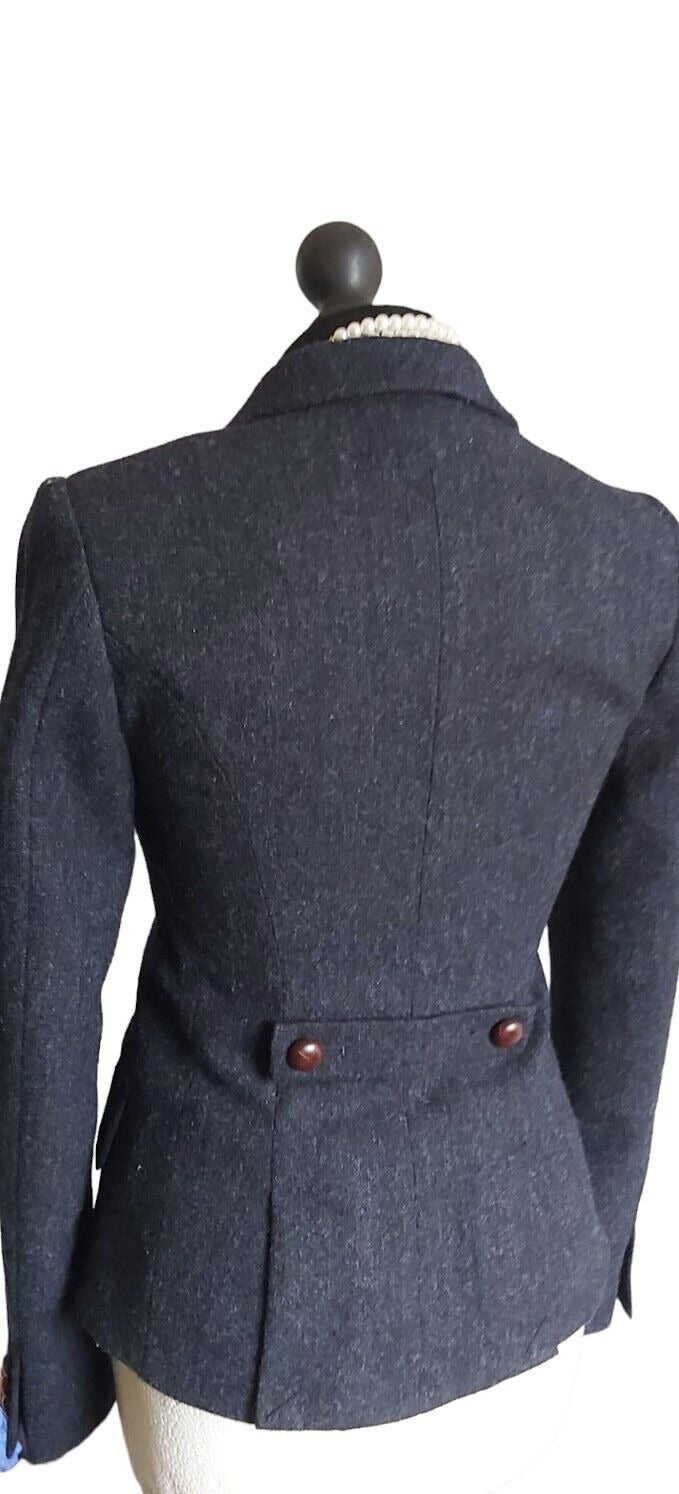 Jack Wills 100% Wool Navy Blue Herringbone Hacking Tweed Wool Jacket - Size 8