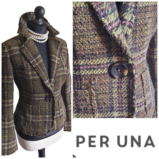 LADIES PER UNA CHECK  TWEED JACKET BOUCLE SIZE 10