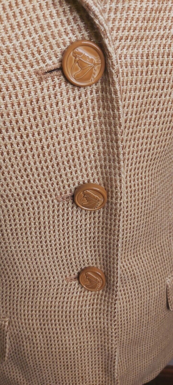 Ladies Ralph Lauren 100% Linen Tweed Leather Elbow Patches Camel  UK Size 8