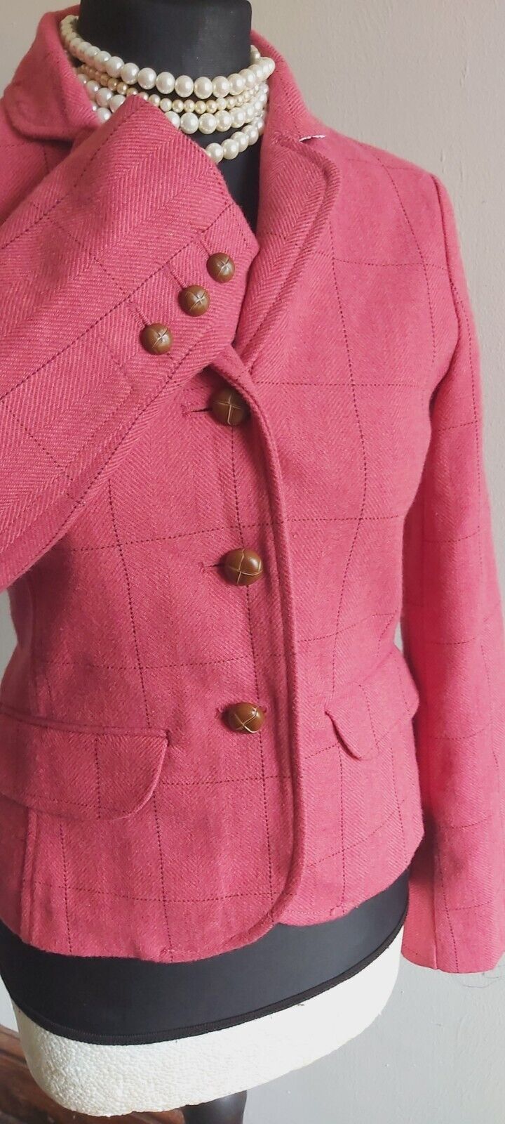 Ladies GAP Tweed Pink  Wool Blazer Jacket UK Size 8