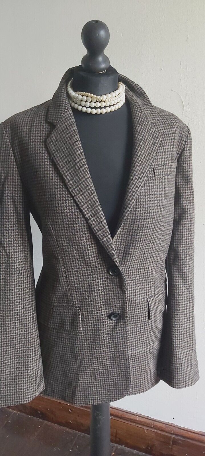 ZARA Brown Women's  Wool Tweed Elbow Patch Hacking Blazer Jacket M Medium