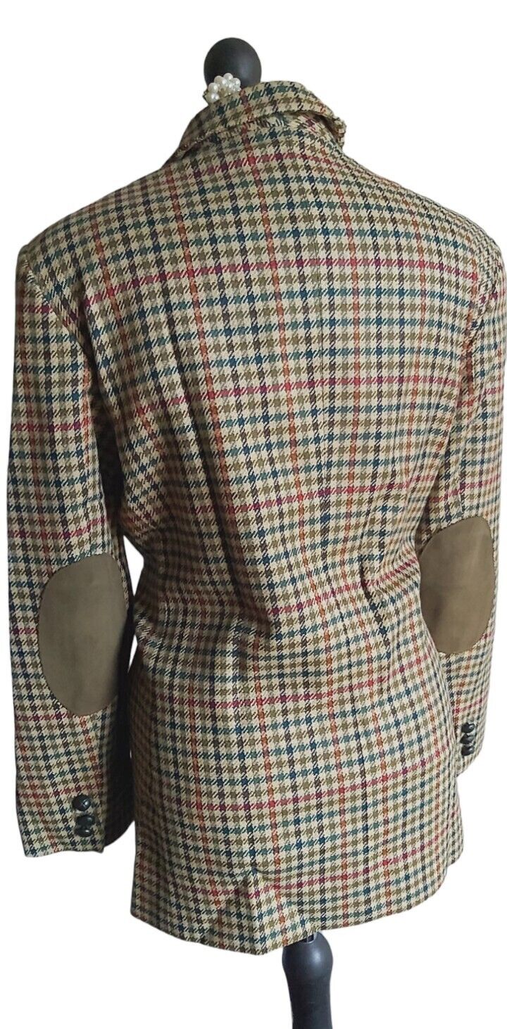 Ladies DAKS wool check tweed jacket blazer Elbow Patches size 16