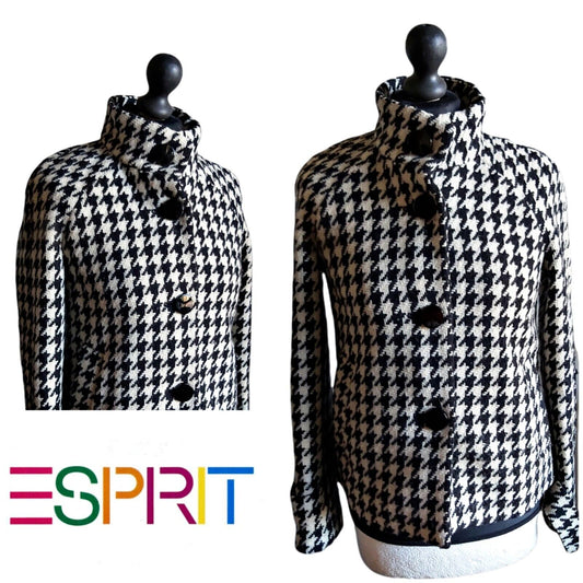 Ladies ESPIRIT Wool Tweed Check Jacket UK 10