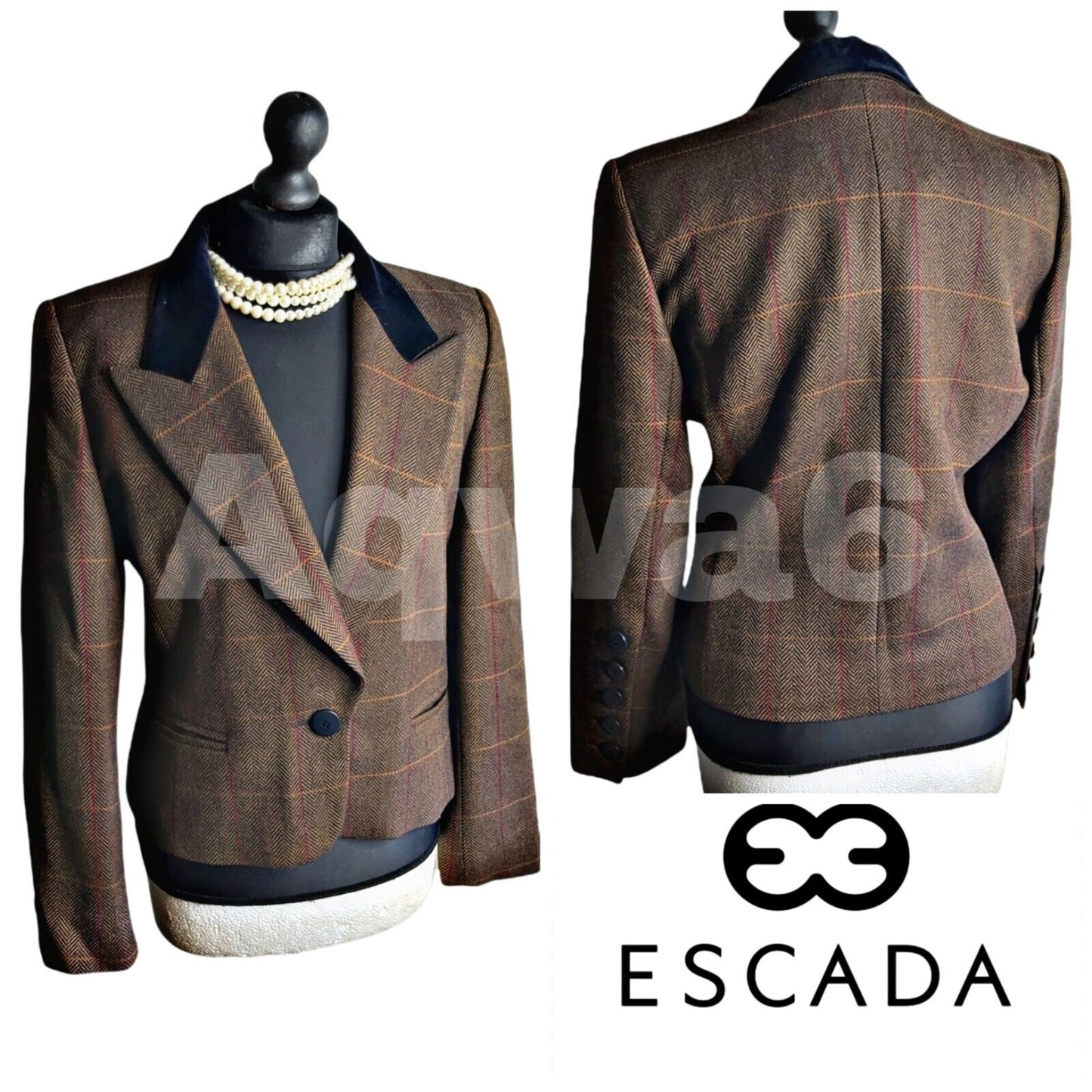 ESCADA BROWN NEW WOOL BLAZER JACKET TOP SIZE 40 VELVET TRIM