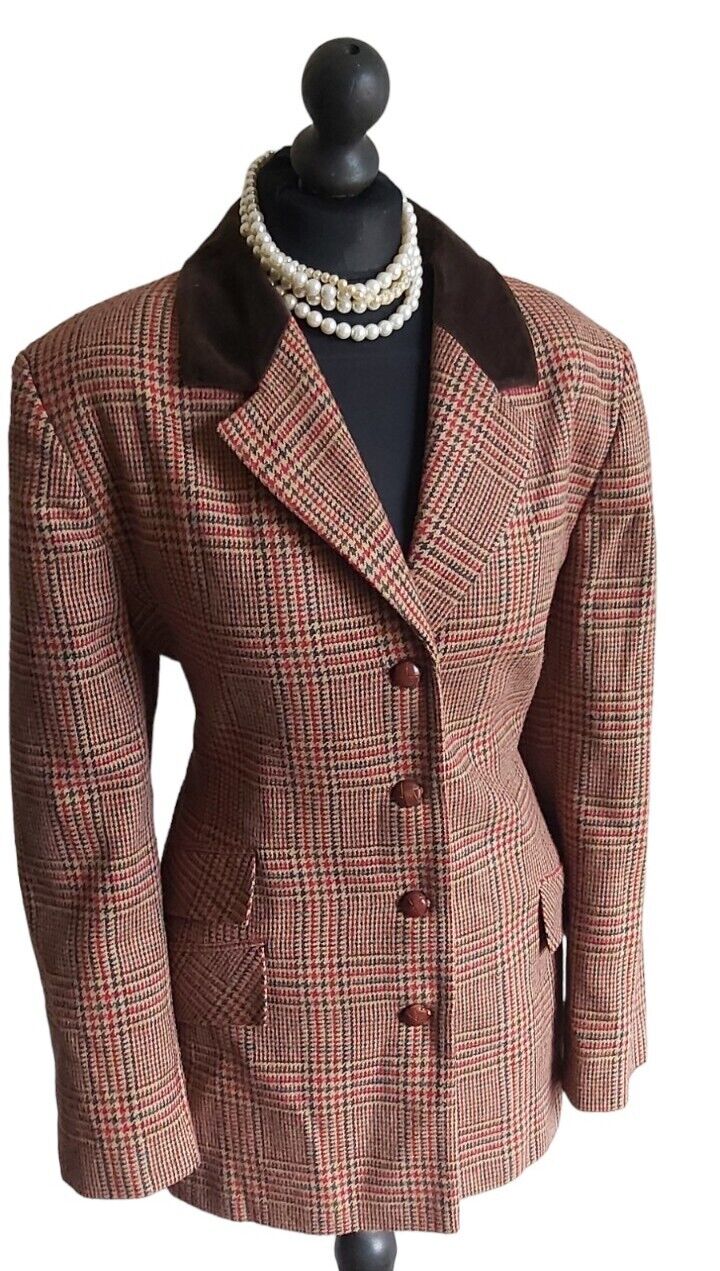 VINTAGE LADIES DEBENHAMS RED HERRING BROWN TWEED  BLAZER JACKET SIZE 14