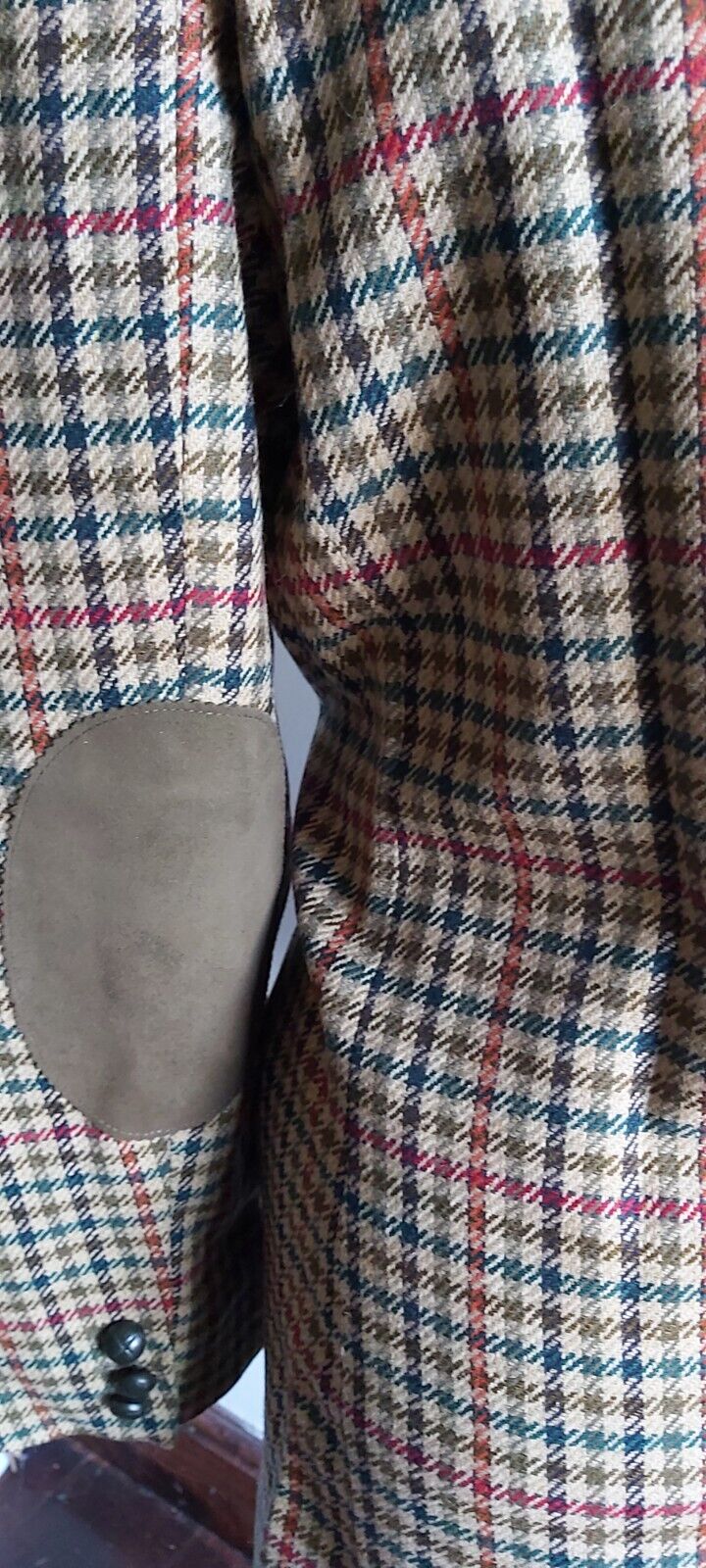 Ladies DAKS wool check tweed jacket blazer Elbow Patches size 16