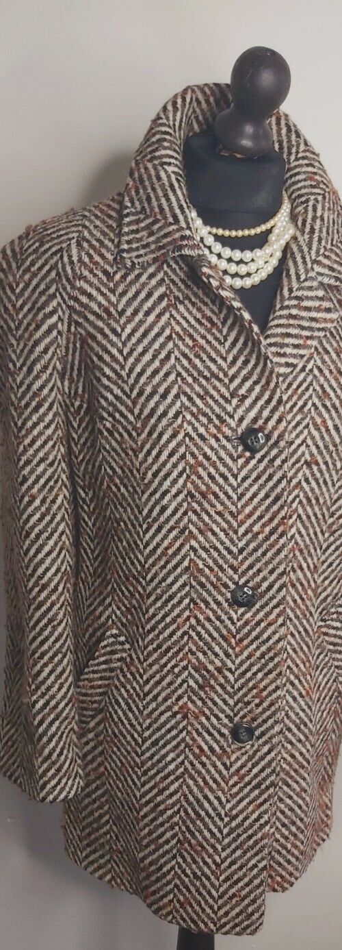 Vintage Eastex Wool Tweed Harringbone Over Coat UK SIZE 12