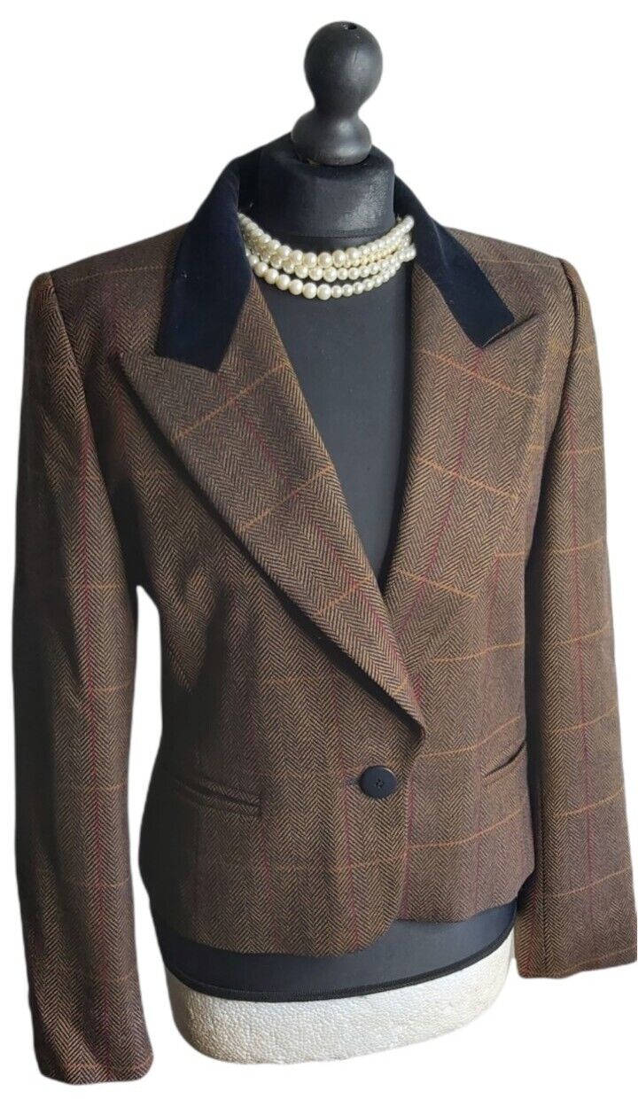 ESCADA BROWN NEW WOOL BLAZER JACKET TOP SIZE 40 VELVET TRIM