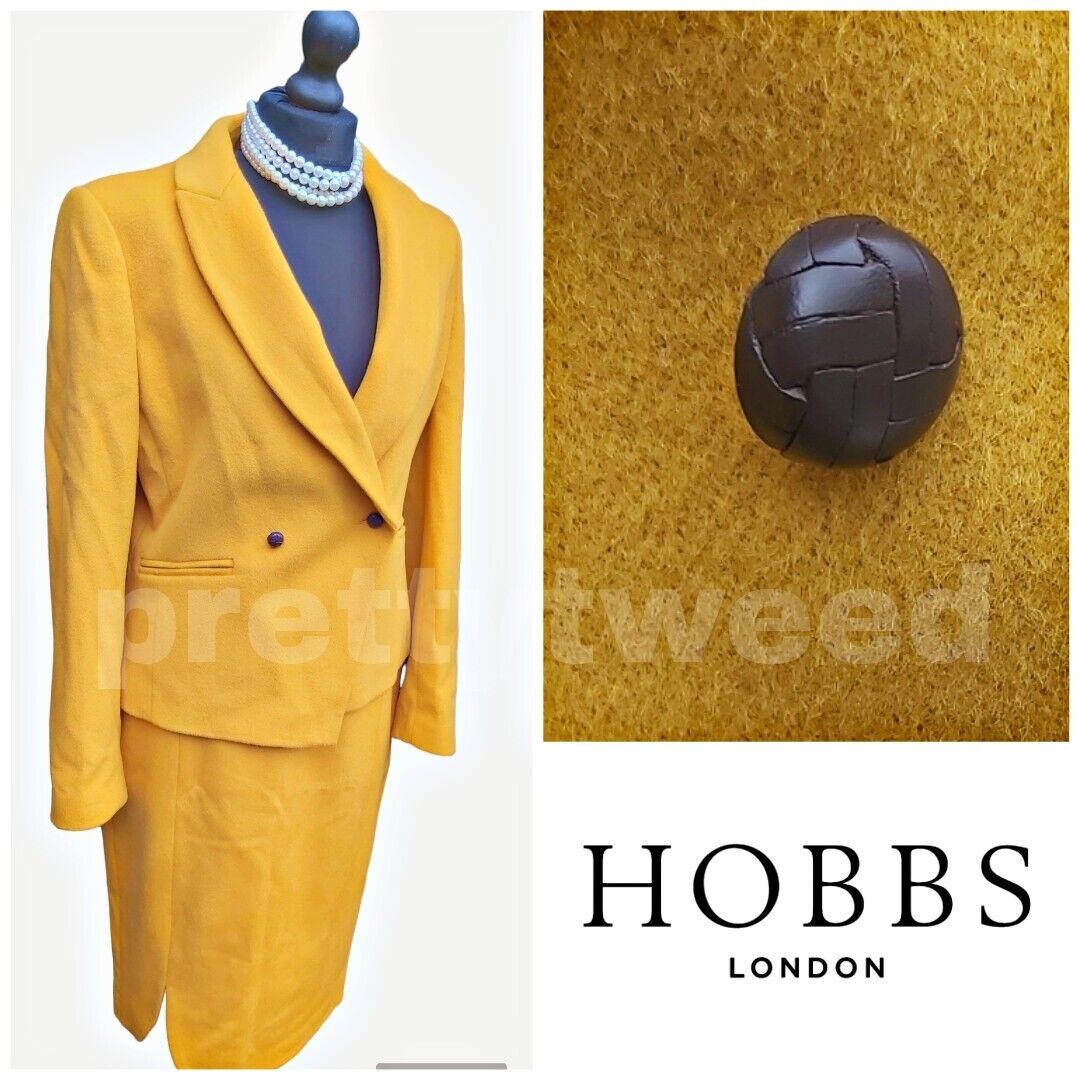 Hobbs mustard wool skirt suit 12 double breasted jacket and high waisted skirt