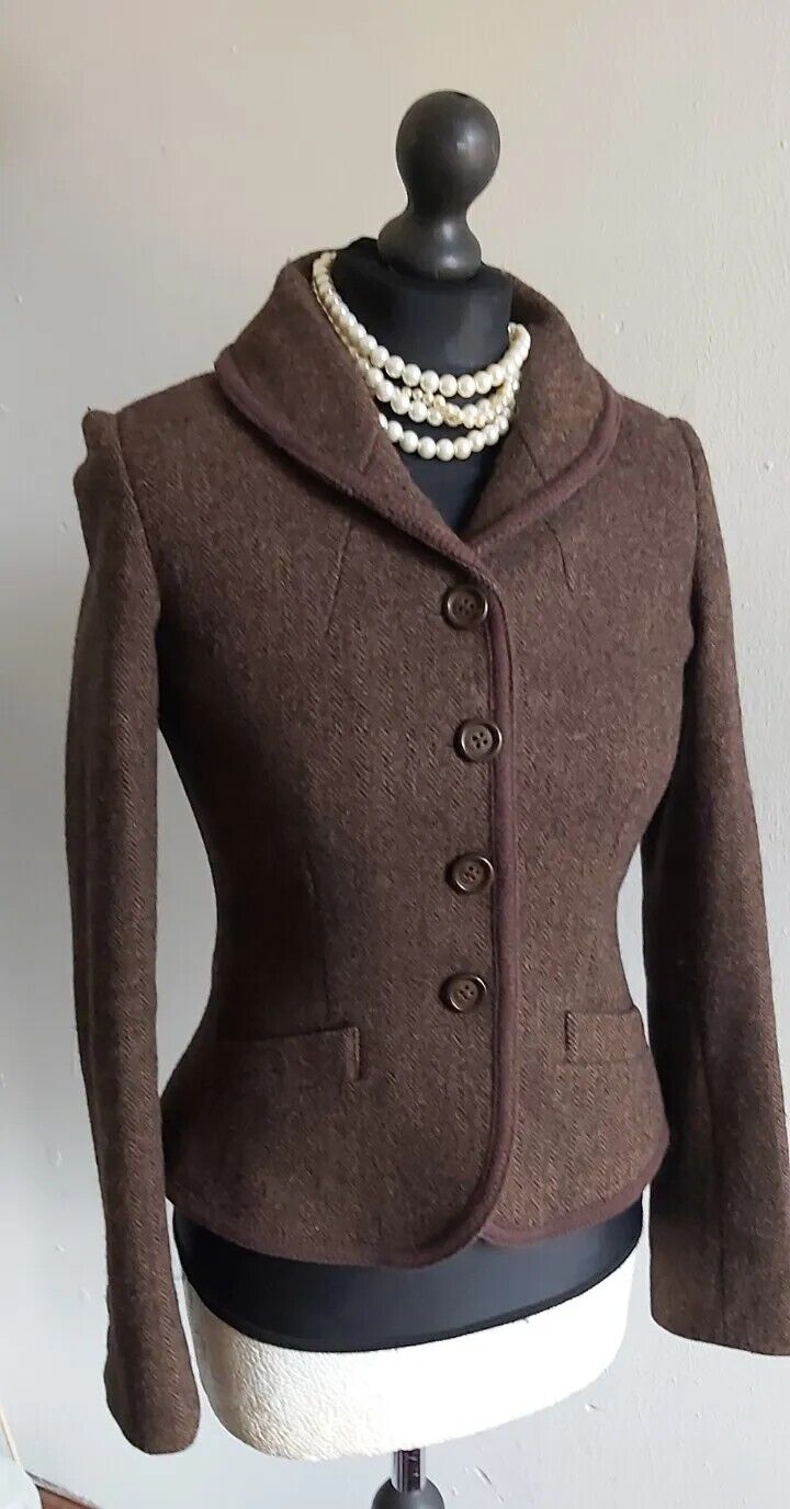 Ladies Joules 100% Wool  Harringbone Tweed brown Jacket SIZE 8