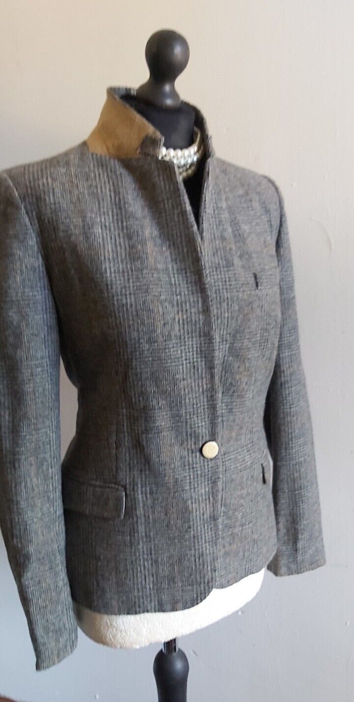 Zara Tweed 100% Wool Jacket Womens  Wool Country Hacking Blazer Size L