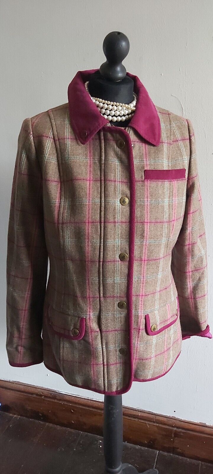 Ladies Tayberry Tweed Field Coat Burgundy Wool Country Jacket Fieldcoat Size 12