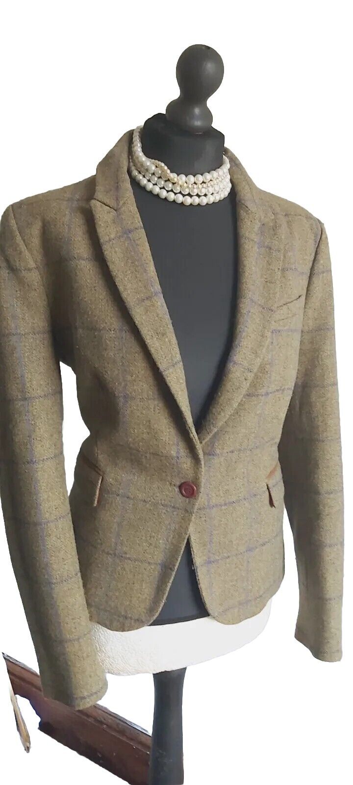 ZARA Women's 100% Wool Tweed Elbow Patches Hacking Blazer Jacket XL