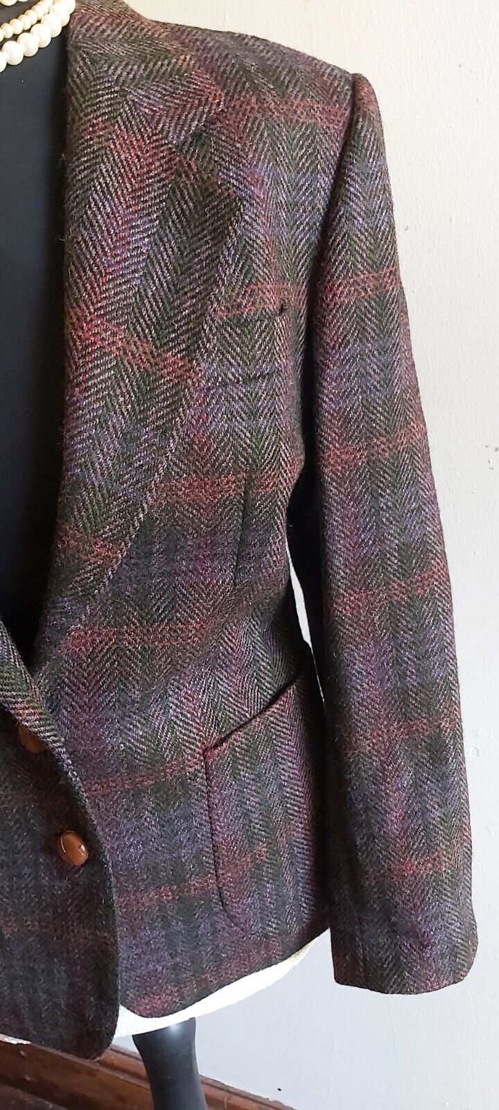 Ladies  DAKS wool Tweed check jacket blazer Elbow Patches Uk size 10