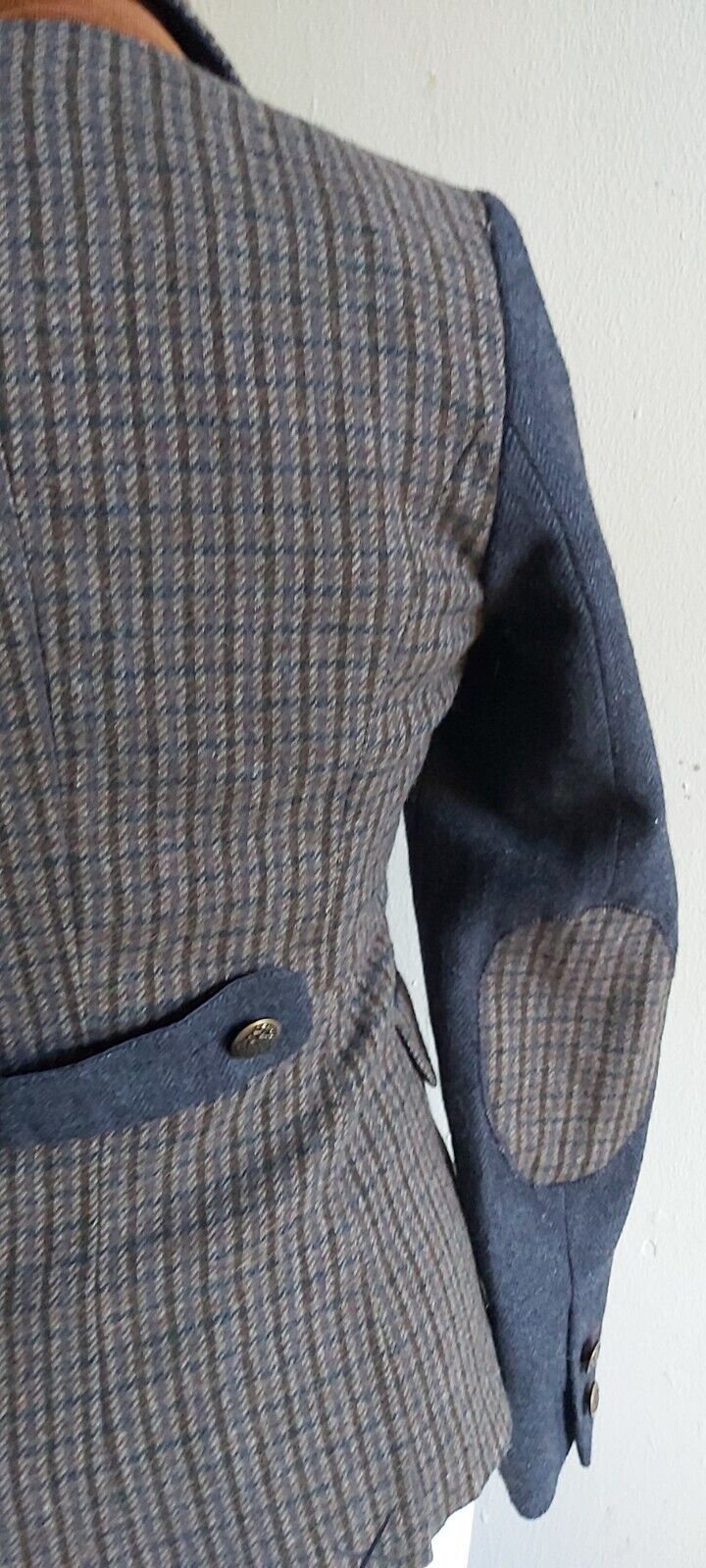 Falmer Heritage Tweed Wool Navy/Grey Jacket Elbow Patches Size 8