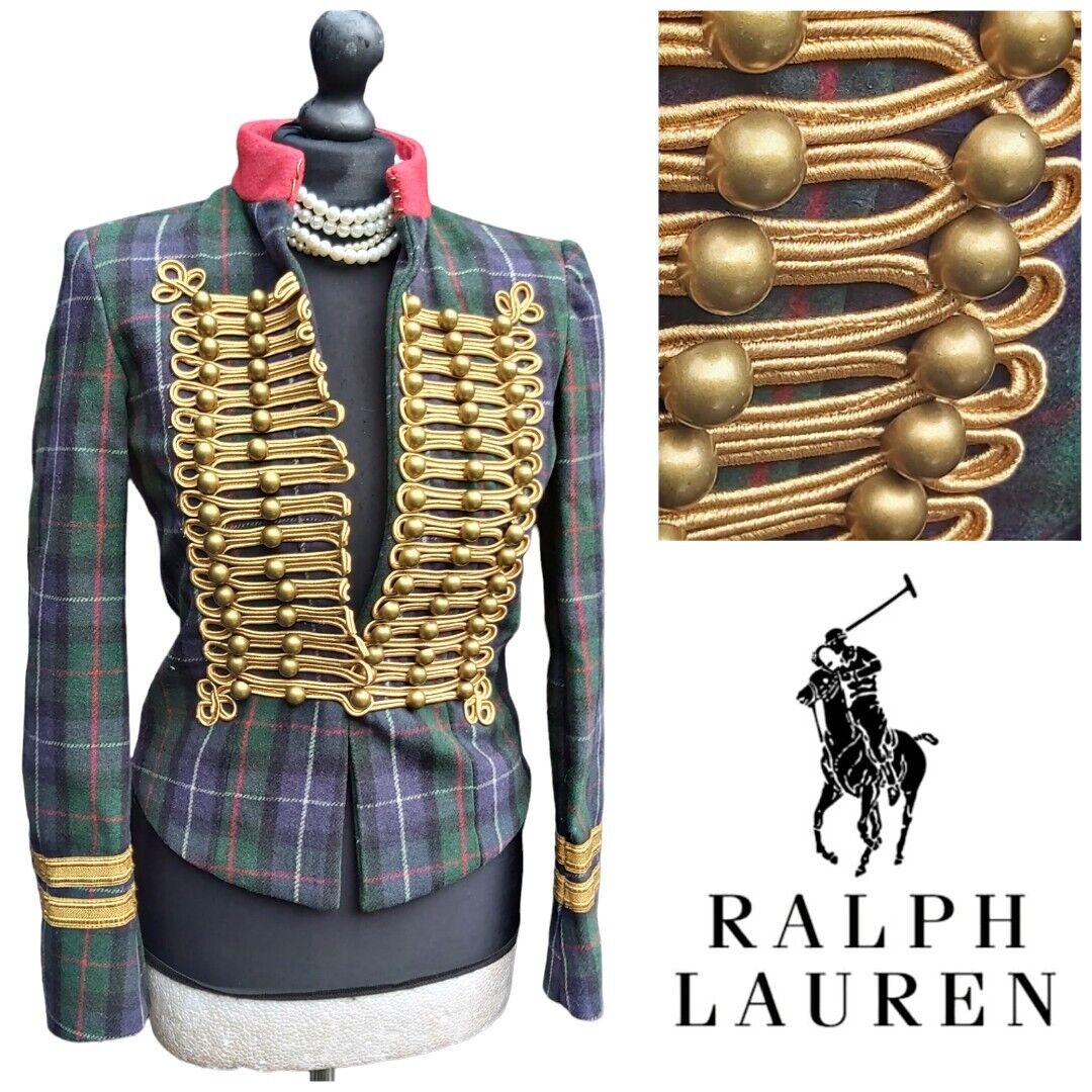 Ladies Ralph Lauren Military Wool  Tweed Check  Tartan Jacket / Blazer Size S