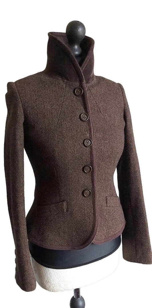 Ladies Joules 100% Wool  Harringbone Tweed brown Jacket SIZE 8