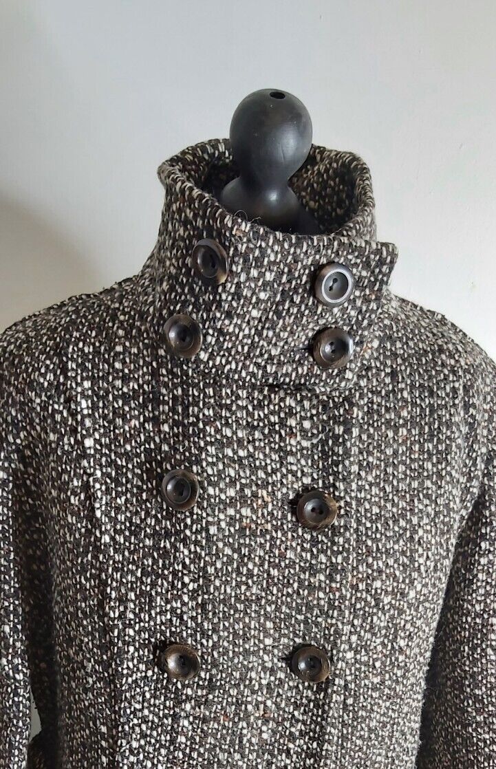 Hobbs Wool  Boucle Coat  Brown White Tweed Vintage UK Size 14