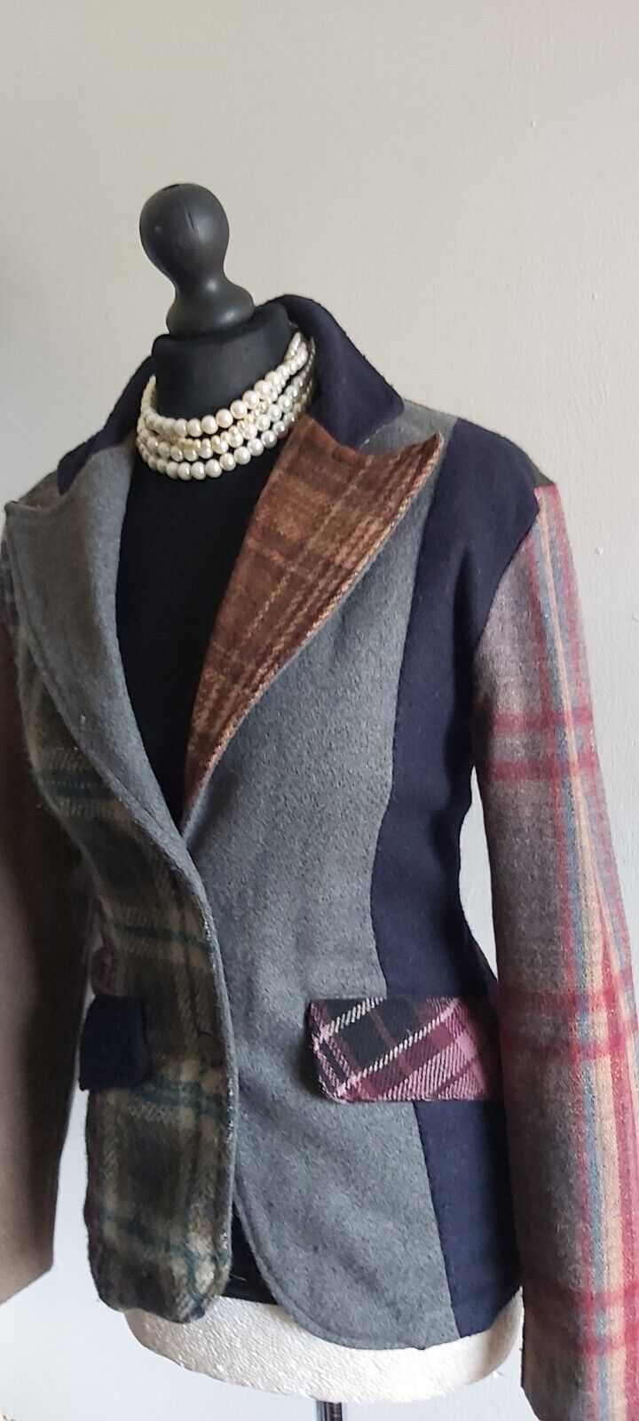 Ladies Tweed MULTI patch 100% Wool Jacket Blazer Size S/M