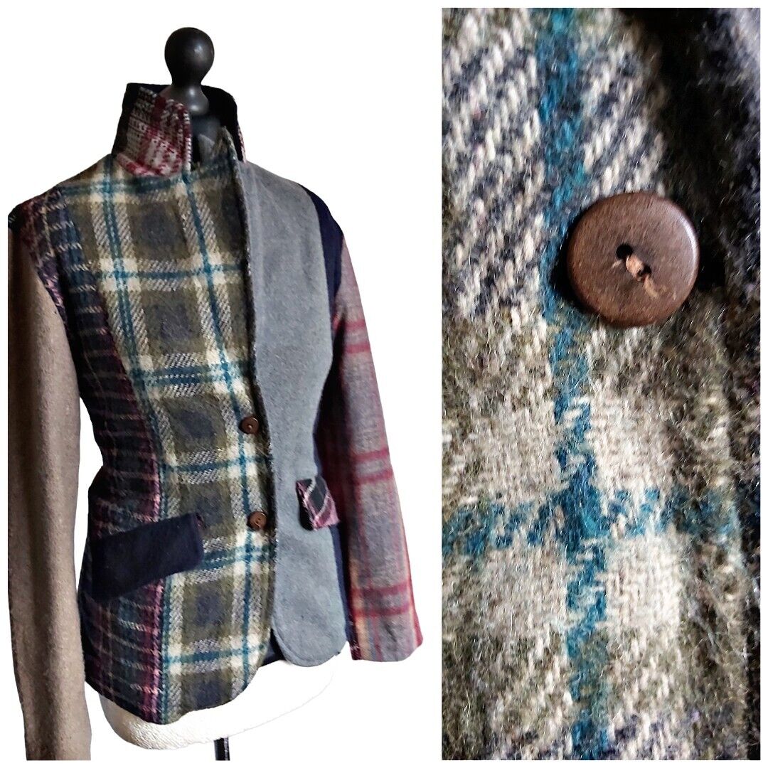 Ladies Tweed MULTI patch 100% Wool Jacket Blazer Size S/M