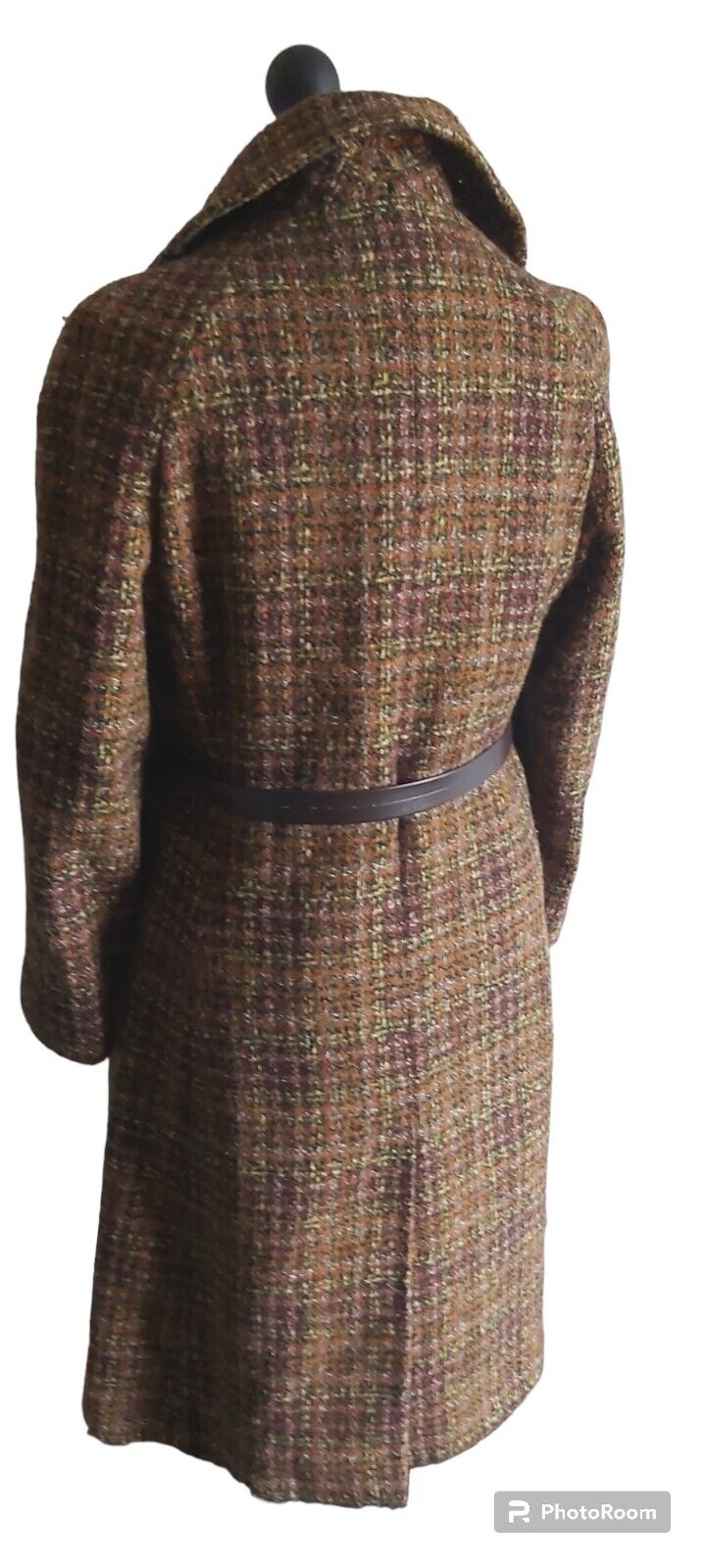 Vintage Womens Tweed Wool Long Coat With Belt UK Size 10