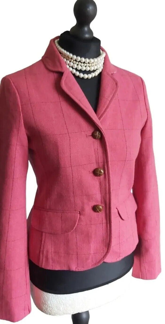 Ladies GAP Tweed Pink  Wool Blazer Jacket UK Size 8