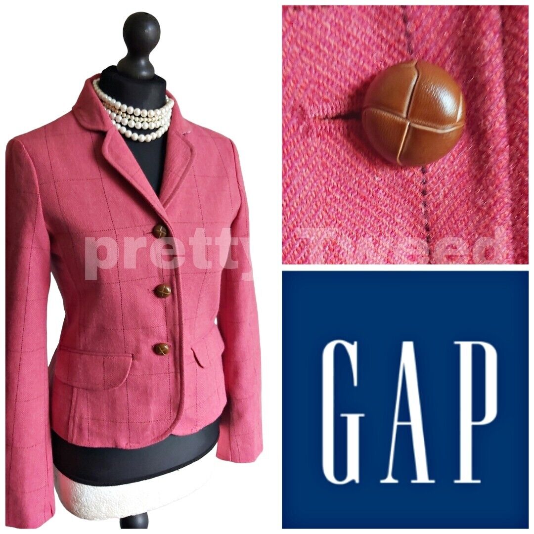 Ladies GAP Tweed Pink  Wool Blazer Jacket UK Size 8