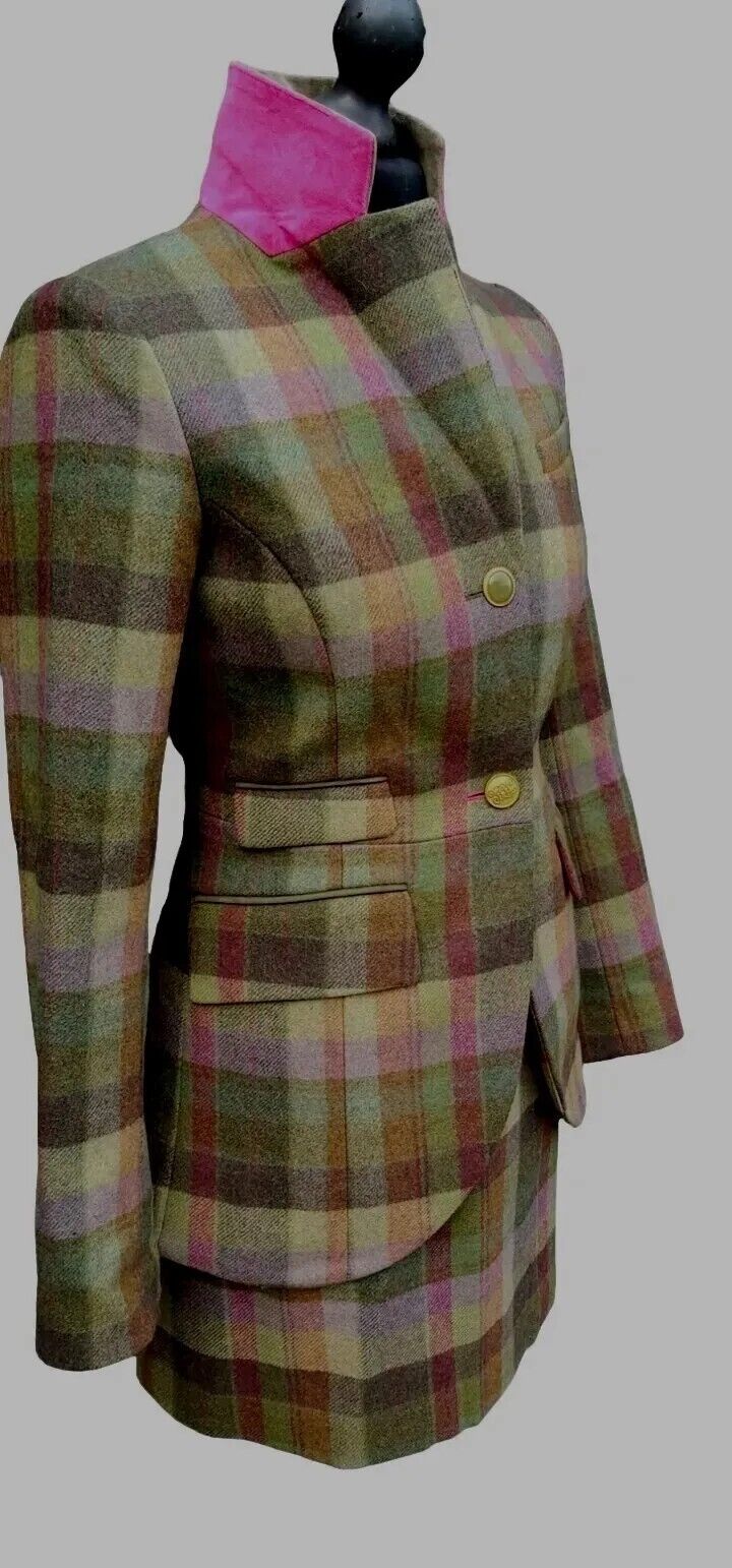 Joules Womens Green Tweed Wool  Blazer Skirt Suit Jacket Size 8