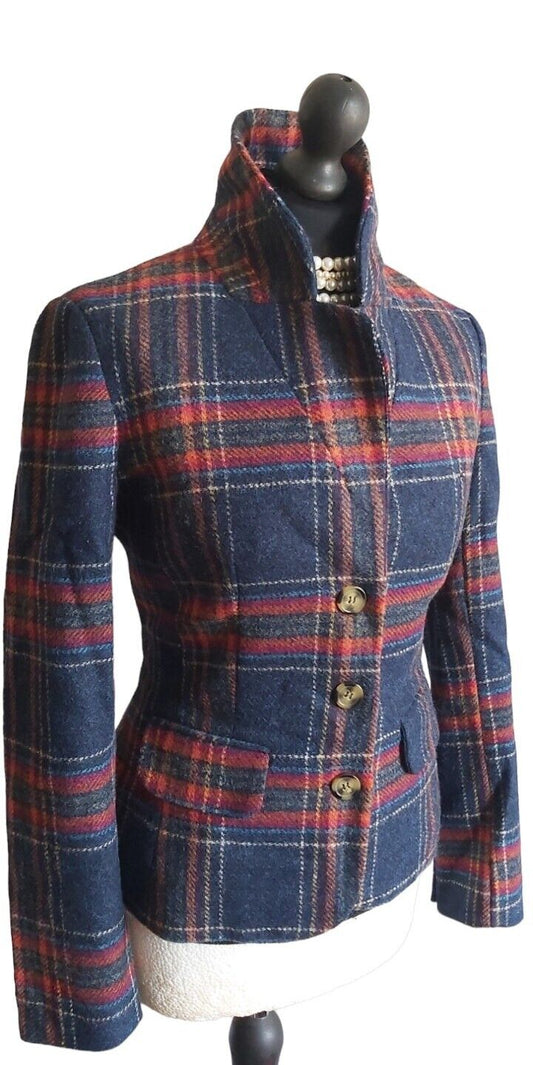 Ladies Dickins & Jones Red blue check  100% tweed wool jacket size 10