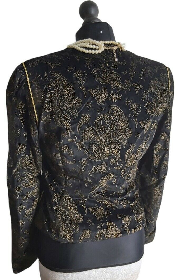 Ladies Jaeger Velvet Black Gold typestry Jacket UK Size 8