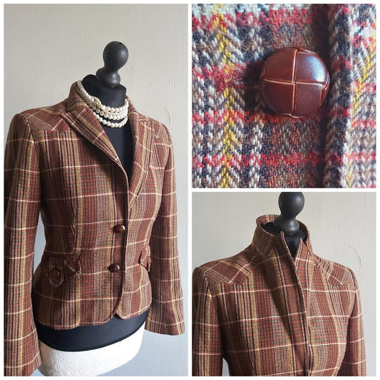 Ladies VINTAGE  Tweed Check Short Length Jacket UK Size 8