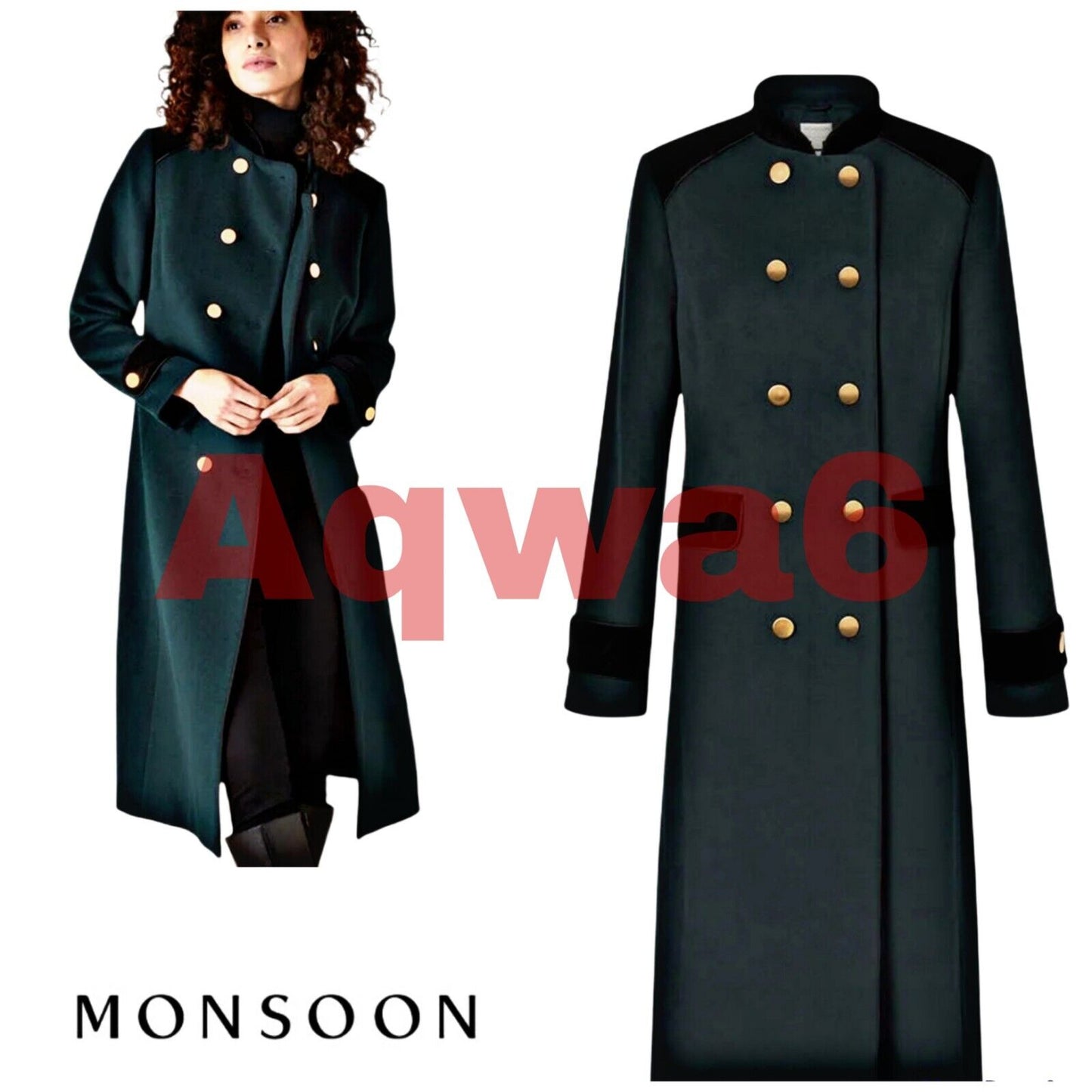 NEW TAGS Monsoon Maddie  Green  Military Long Wool Coat UK 10