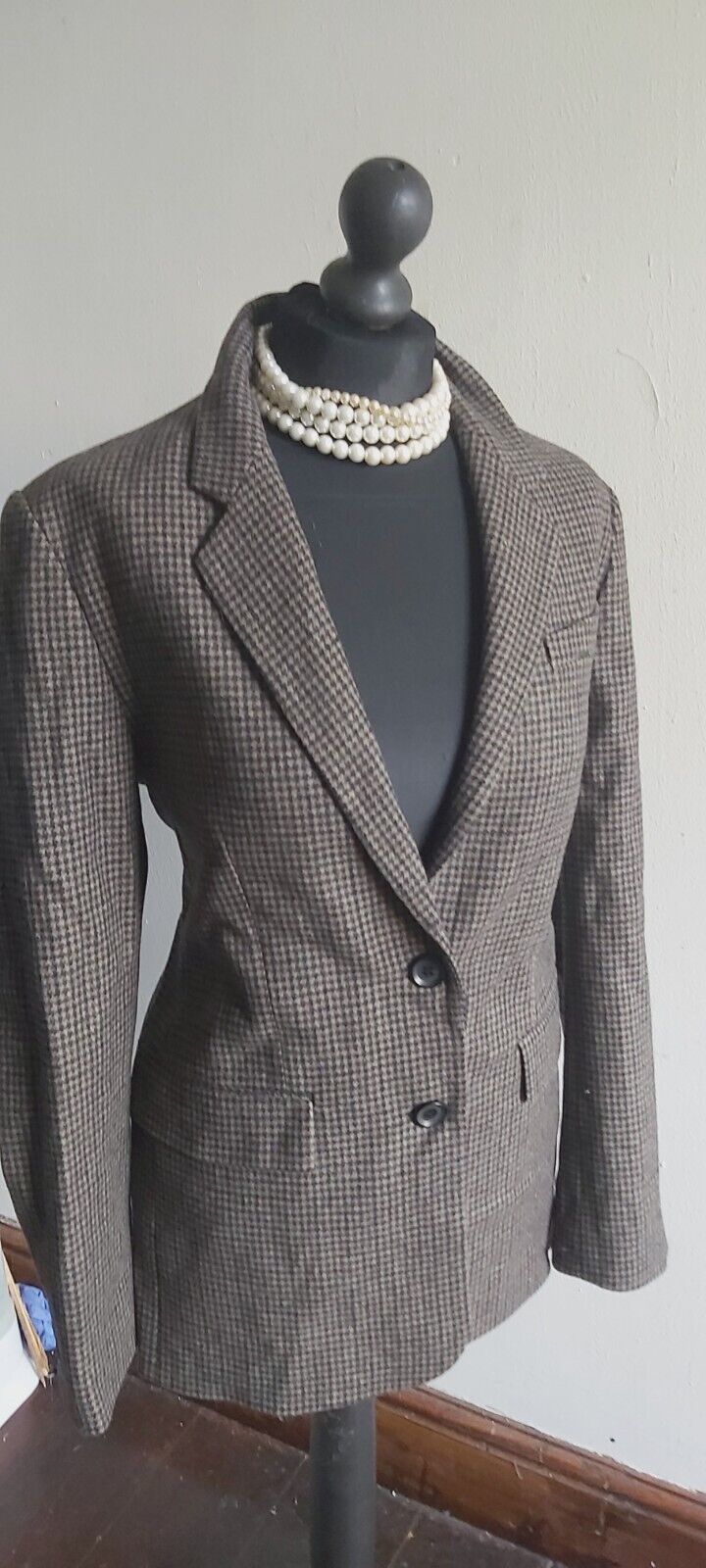 ZARA Brown Women's  Wool Tweed Elbow Patch Hacking Blazer Jacket M Medium