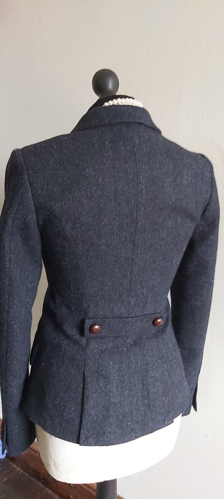 Jack Wills 100% Wool Navy Blue Herringbone Hacking Tweed Wool Jacket - Size 8