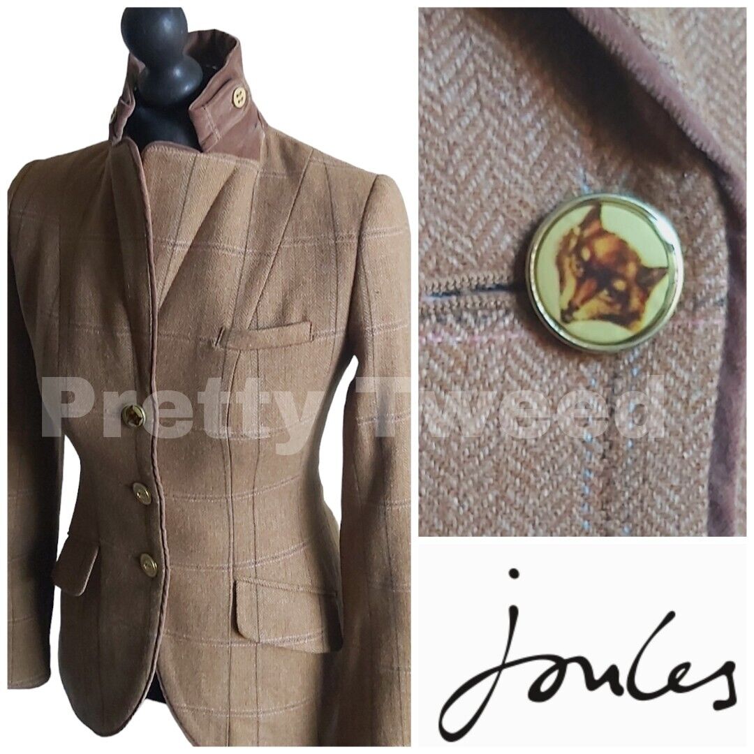 Joules  Tweed Jacket Womens Brown Herringbone Country Hacking UK 8