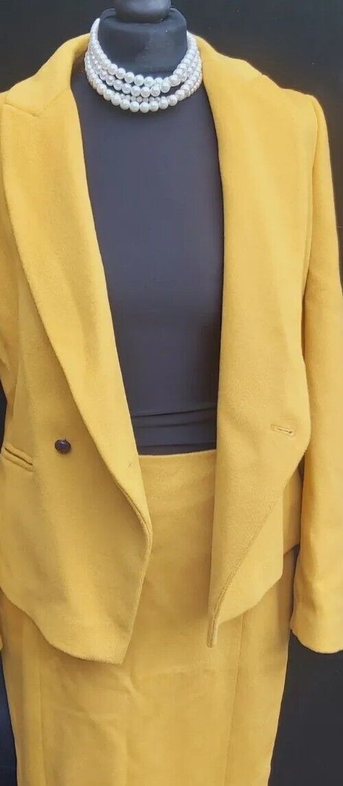 Hobbs mustard wool skirt suit 12 double breasted jacket and high waisted skirt