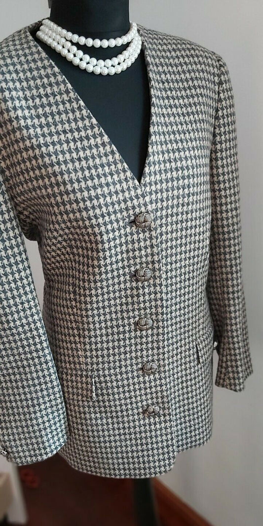 Ladies Jaeger 100% wool Houndstooth checked Tweed Jacket Coat UK Size 14