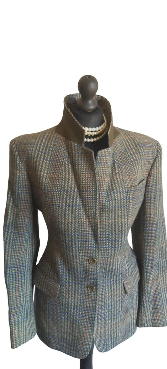 Womens DAKS Signature Tweed 100% Wool Jacket Size 10