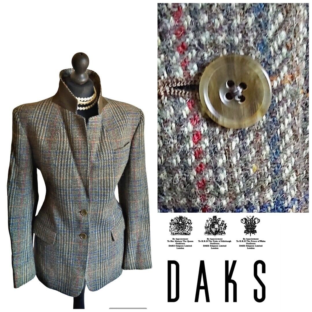 Womens DAKS Signature Tweed 100% Wool Jacket Size 10