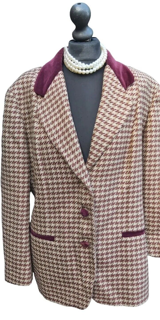 Ladies Vintage  Check Tweed Smart Jacket Blazer Country Uk 12 Wool