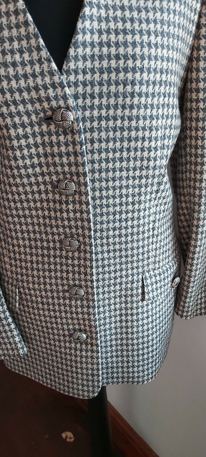 Ladies Jaeger 100 wool Houndstooth checked Tweed Jacket Coat UK Size