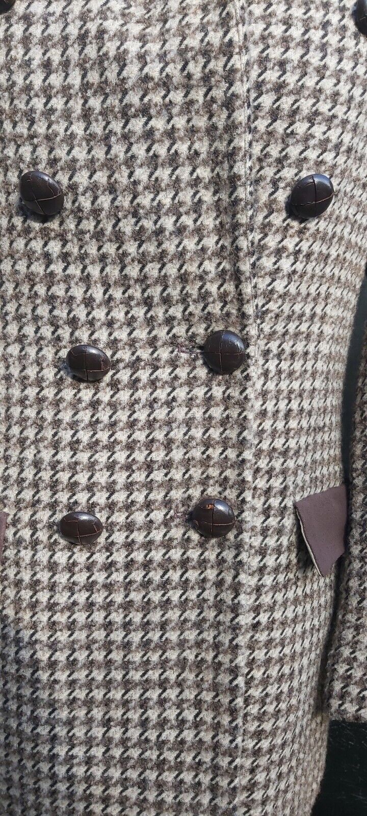 Ladies Vintage Brown Wool Tweed Jacket, Double Breasted UK Size 10