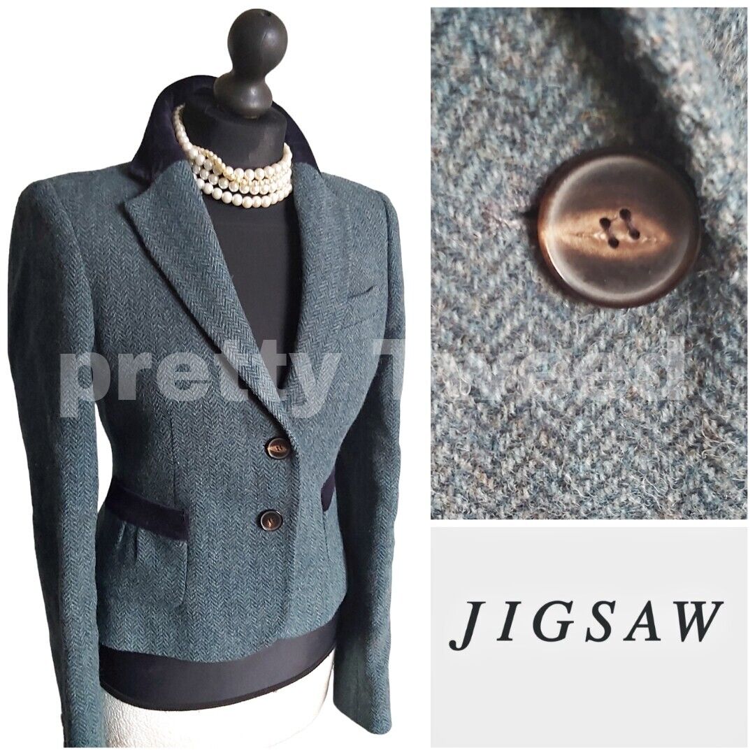 Ladies Jigsaw 100% Wool Harringbone tweed jacket size 10