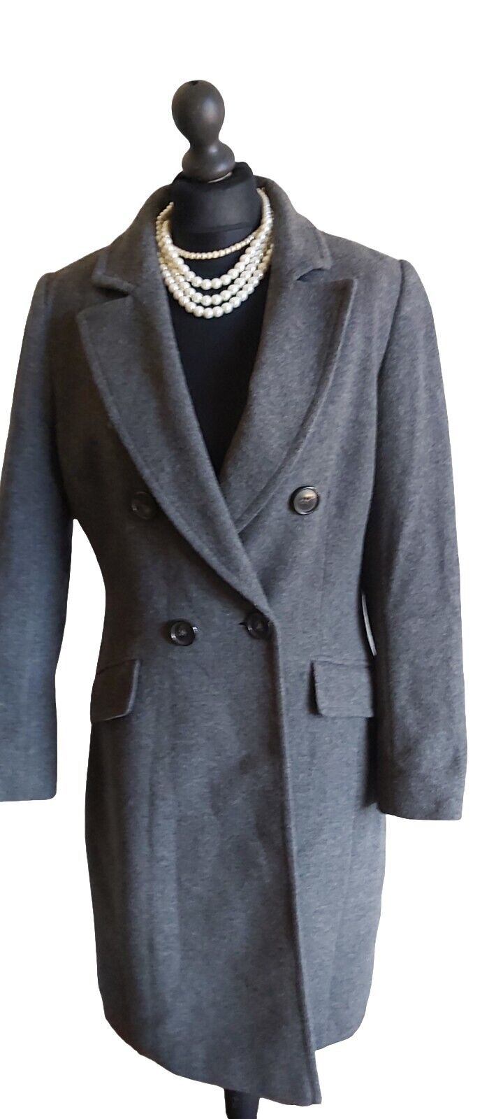 Hobbs Grey Double Breasted Wool Cashmere  Long  Coat 10/12