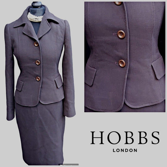 Hobbs  100% Wool Skirt Jacket  Brown Suit   UK Size 10