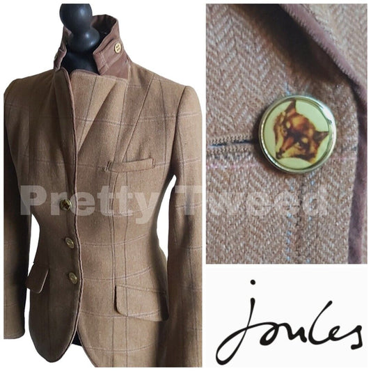 Joules  Tweed Jacket Womens Brown Herringbone Country Hacking UK 8