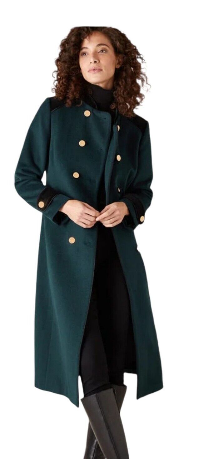 NEW TAGS Monsoon Maddie  Green  Military Long Wool Coat UK 10