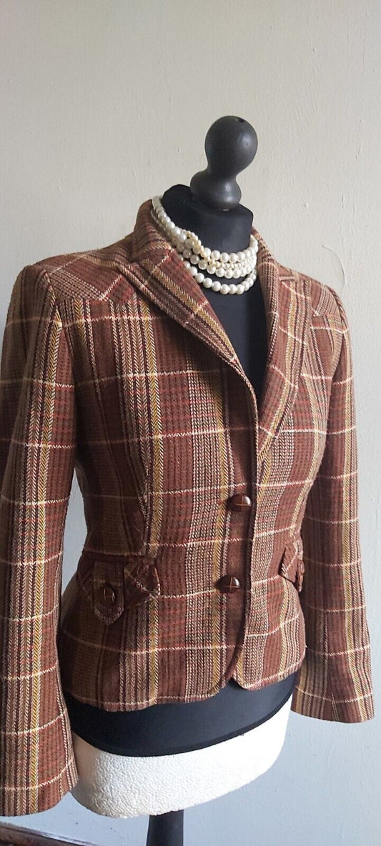 Ladies VINTAGE  Tweed Check Short Length Jacket UK Size 8