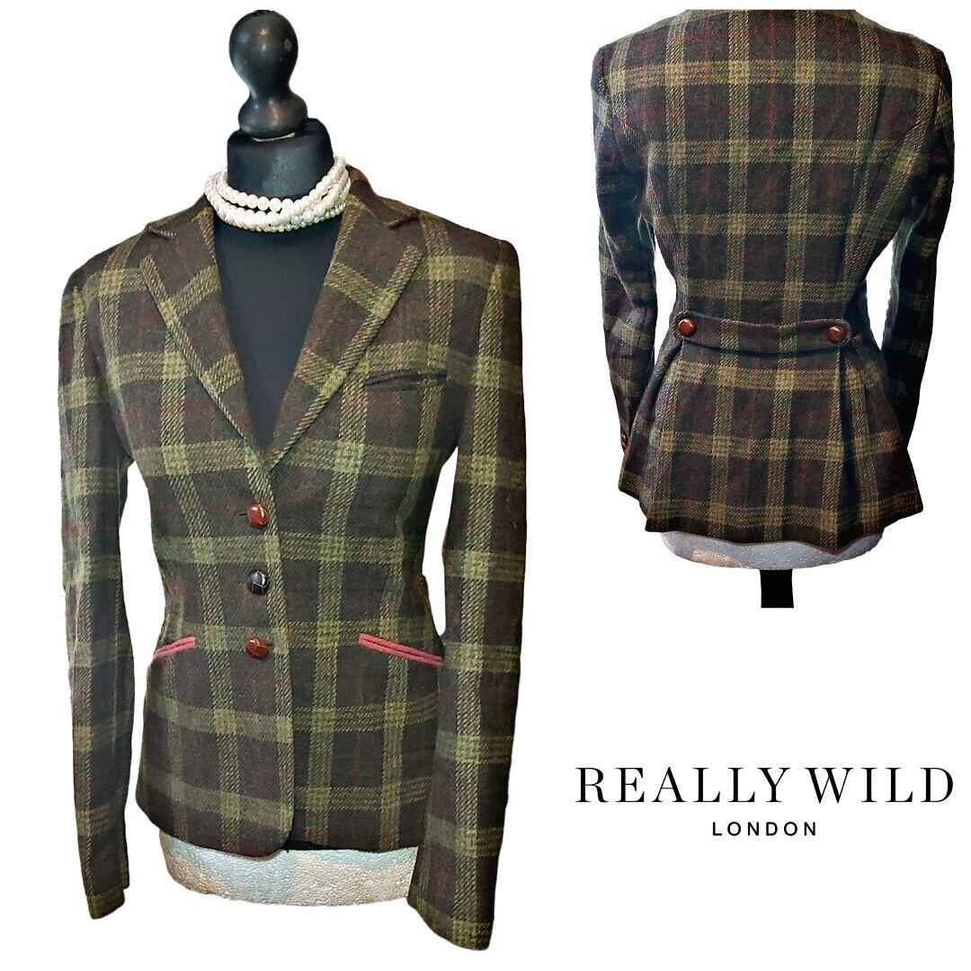 LADIES REALLY WILD GREEN FITTED TWEED JACKET SIZE 8