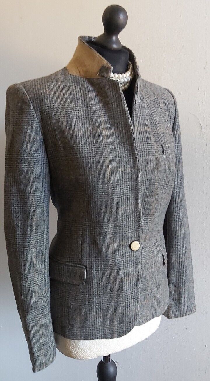 Zara Tweed 100% Wool Jacket Womens  Wool Country Hacking Blazer Size L